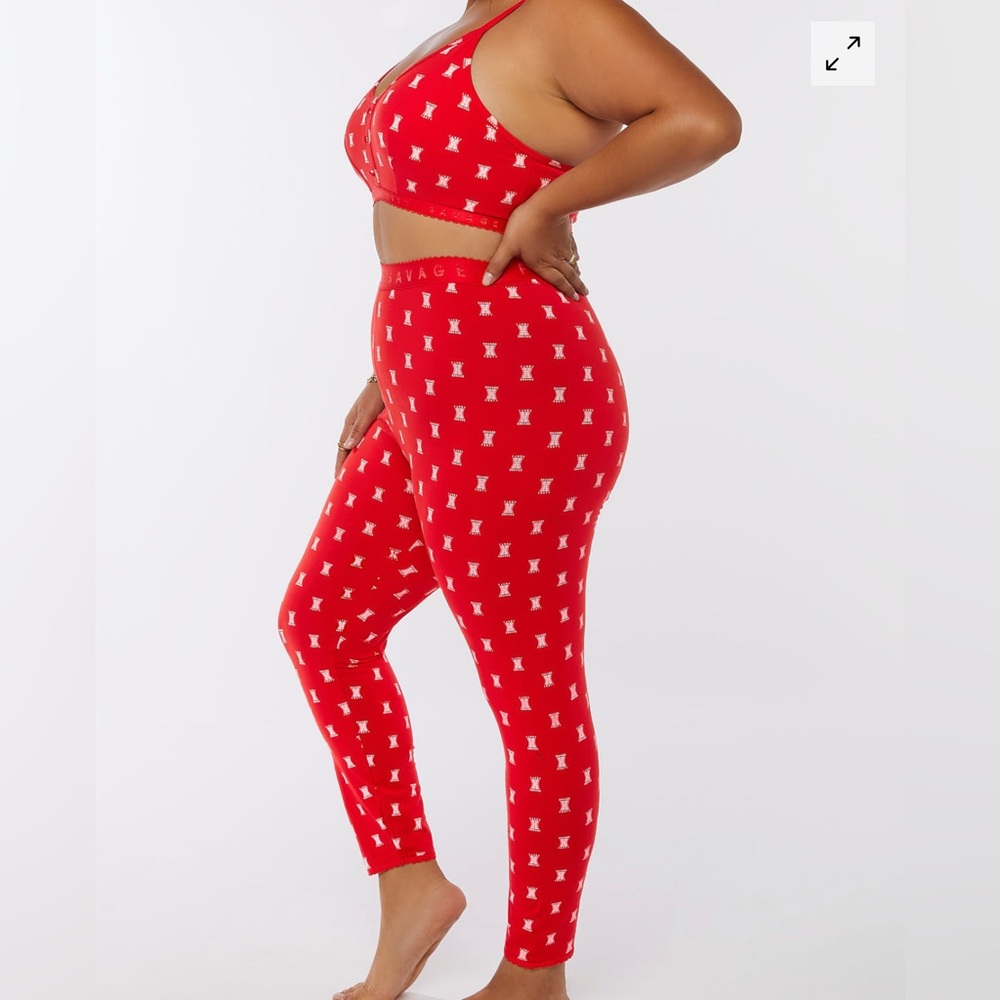Savage X Fenty Red Cotton Jersey Leggings and Bralette Set